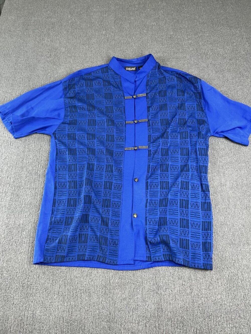 Vintage Oscar Collection Blue Patterned Mens Short Sleeve Shirt L